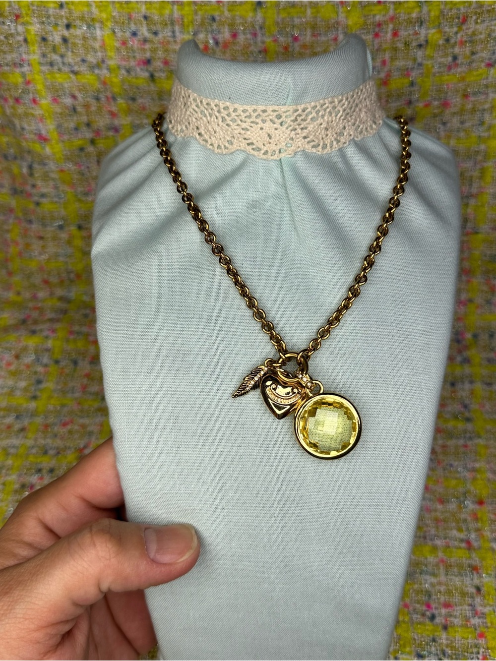 Juicy Couture Gold-Tone Necklace with Yellow Crystal Charm